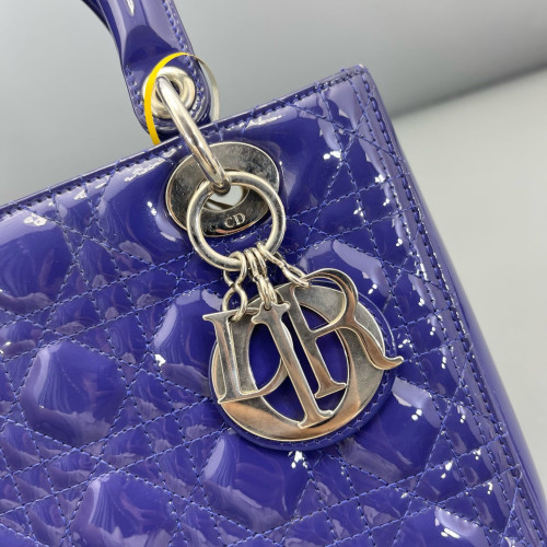 Dior Medium Lady Dior Patent Calfskin Purple Blue