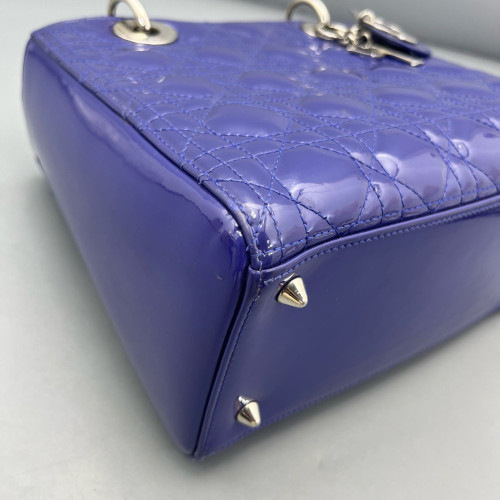 Dior Medium Lady Dior Patent Calfskin Purple Blue