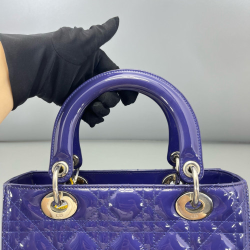 Dior Medium Lady Dior Patent Calfskin Purple Blue