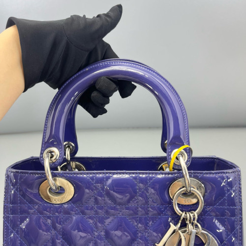 Dior Medium Lady Dior Patent Calfskin Purple Blue