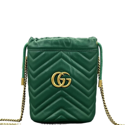 Gucci Matelasse Mini GG Marmont Bucket Bag Calfskin Green
