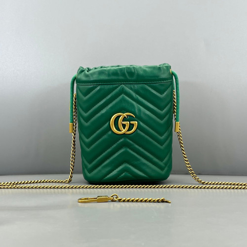 Gucci Matelasse Mini GG Marmont Bucket Bag Calfskin Green