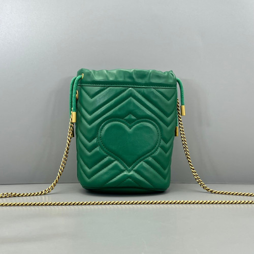 Gucci Matelasse Mini GG Marmont Bucket Bag Calfskin Green