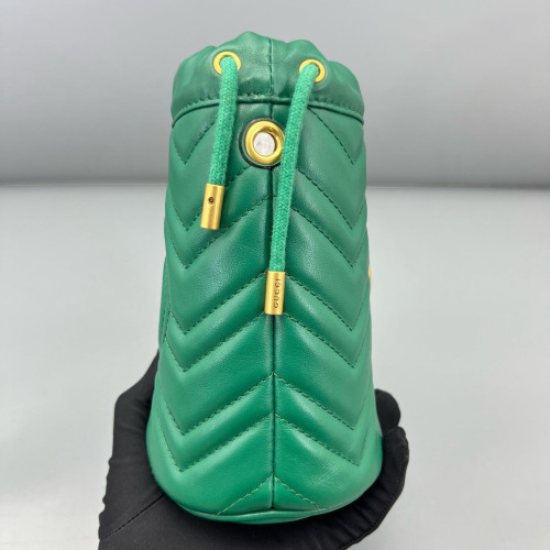 Gucci Matelasse Mini GG Marmont Bucket Bag Calfskin Green