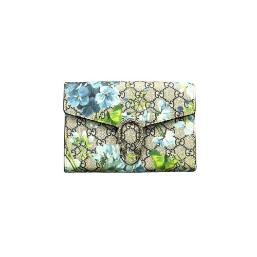 Gucci Mini Dionysus Chain Wallet GG Supreme Monogram Blooms Beige Blue Green