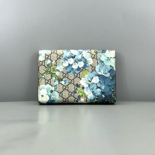 Gucci Mini Dionysus Chain Wallet GG Supreme Monogram Blooms Beige Blue Green