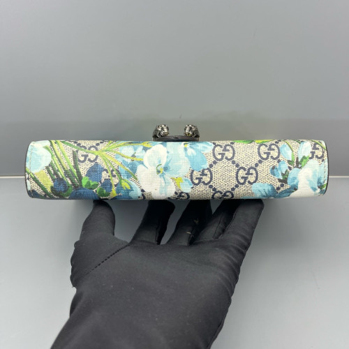 Gucci Mini Dionysus Chain Wallet GG Supreme Monogram Blooms Beige Blue Green