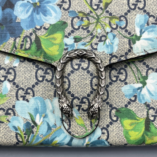 Gucci Mini Dionysus Chain Wallet GG Supreme Monogram Blooms Beige Blue Green