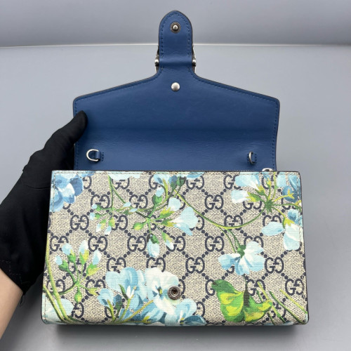 Gucci Mini Dionysus Chain Wallet GG Supreme Monogram Blooms Beige Blue Green