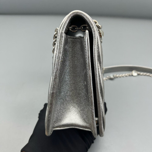 Miu Miu Wallet On Chain WOC Crumpled Lambskin Silver