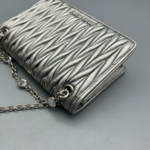 Miu Miu Wallet On Chain WOC Crumpled Lambskin Silver