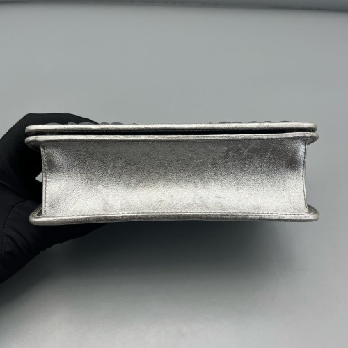Miu Miu Wallet On Chain WOC Crumpled Lambskin Silver