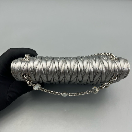 Miu Miu Wallet On Chain WOC Crumpled Lambskin Silver