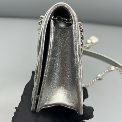 Miu Miu Wallet On Chain WOC Crumpled Lambskin Silver