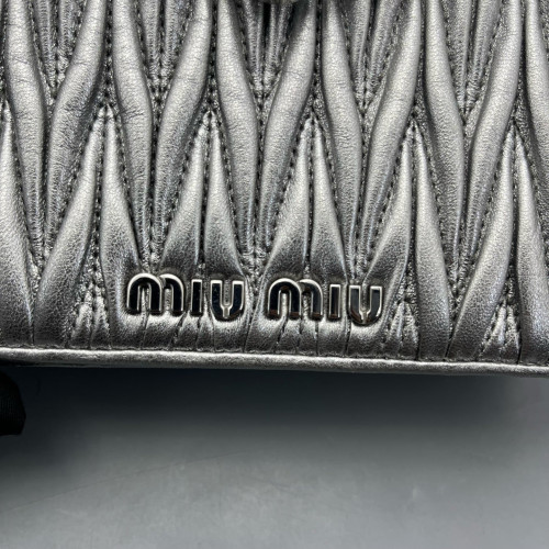 Miu Miu Wallet On Chain WOC Crumpled Lambskin Silver