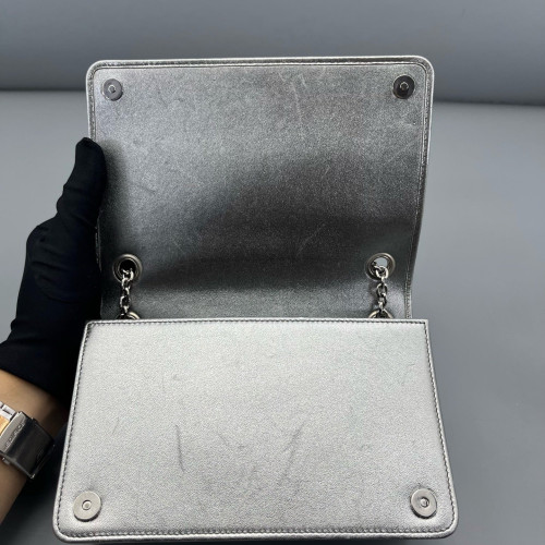 Miu Miu Wallet On Chain WOC Crumpled Lambskin Silver