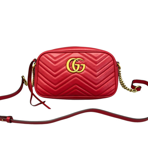 Gucci Matelasse Small GG Marmont Chain Shoulder Bag Calfskin Red