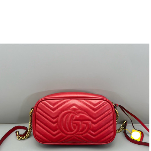 Gucci Matelasse Small GG Marmont Chain Shoulder Bag Calfskin Red