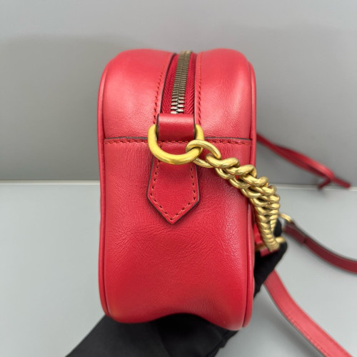 Gucci Matelasse Small GG Marmont Chain Shoulder Bag Calfskin Red