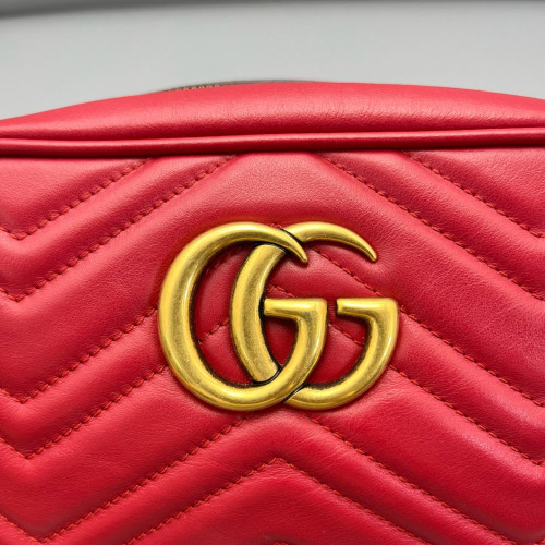 Gucci Matelasse Small GG Marmont Chain Shoulder Bag Calfskin Red