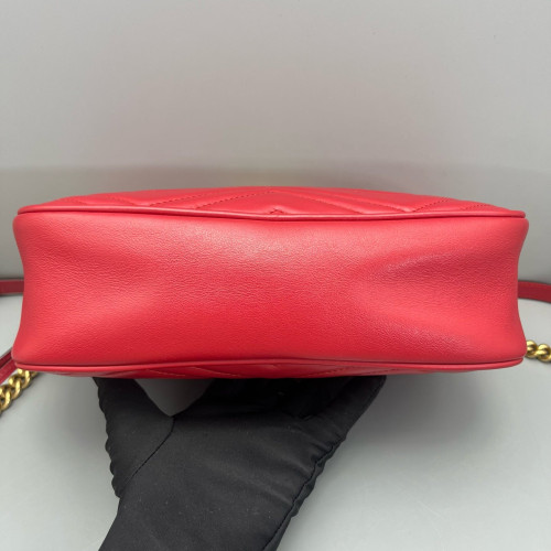 Gucci Matelasse Small GG Marmont Chain Shoulder Bag Calfskin Red