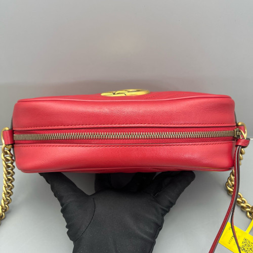 Gucci Matelasse Small GG Marmont Chain Shoulder Bag Calfskin Red