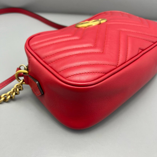 Gucci Matelasse Small GG Marmont Chain Shoulder Bag Calfskin Red