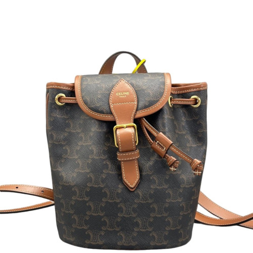 Celine Mini Folco Backpack Calfskin Triomphe Brown Dark Brown