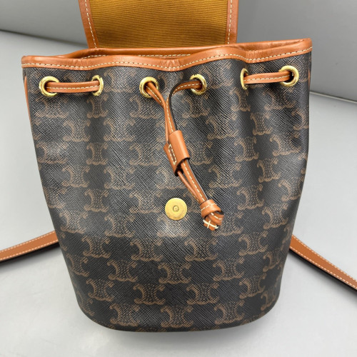 Celine Mini Folco Backpack Calfskin Triomphe Brown Dark Brown