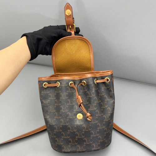 Celine Mini Folco Backpack Calfskin Triomphe Brown Dark Brown