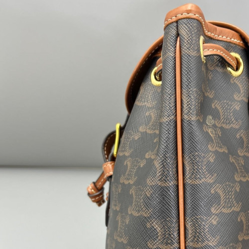 Celine Mini Folco Backpack Calfskin Triomphe Brown Dark Brown