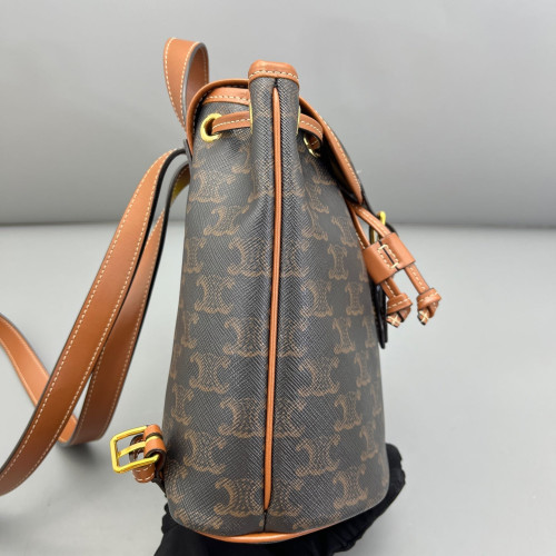 Celine Mini Folco Backpack Calfskin Triomphe Brown Dark Brown