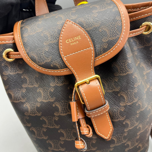 Celine Mini Folco Backpack Calfskin Triomphe Brown Dark Brown