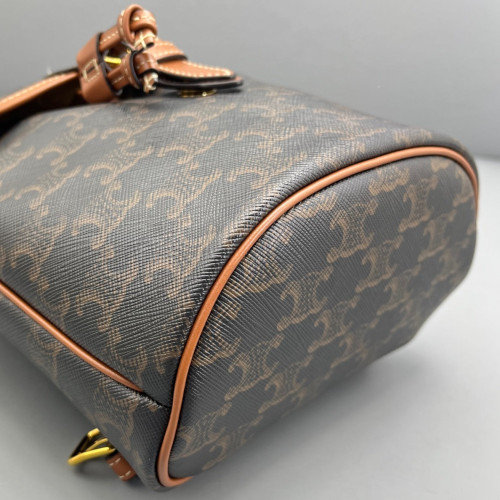 Celine Mini Folco Backpack Calfskin Triomphe Brown Dark Brown