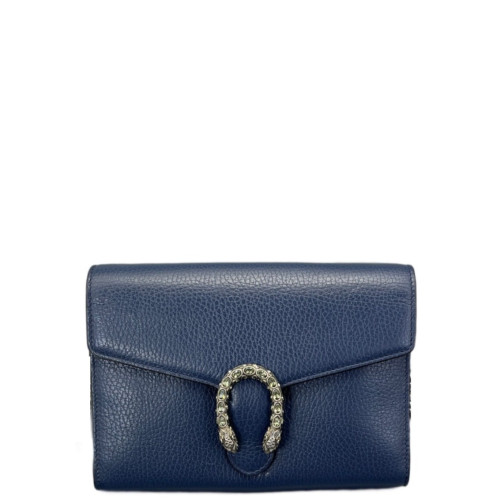 Gucci Mini Dionysus Chain Wallet Grained Calfskin Blue