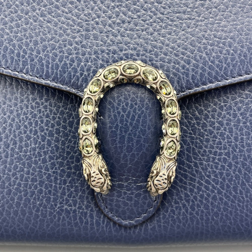 Gucci Mini Dionysus Chain Wallet Grained Calfskin Blue