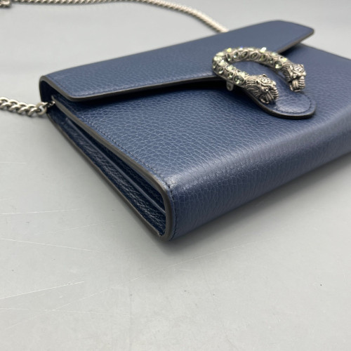 Gucci Mini Dionysus Chain Wallet Grained Calfskin Blue