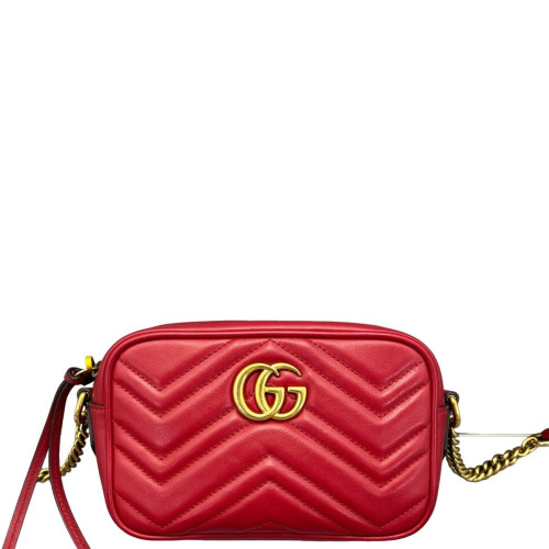Gucci Matelasse Mini GG Marmont Chain Shoulder Bag Calfskin Red