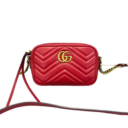 Gucci Matelasse Mini GG Marmont Chain Shoulder Bag Calfskin Red