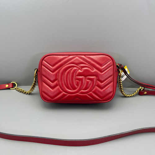 Gucci Matelasse Mini GG Marmont Chain Shoulder Bag Calfskin Red