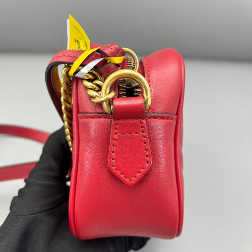 Gucci Matelasse Mini GG Marmont Chain Shoulder Bag Calfskin Red