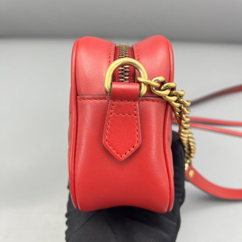 Gucci Matelasse Mini GG Marmont Chain Shoulder Bag Calfskin Red