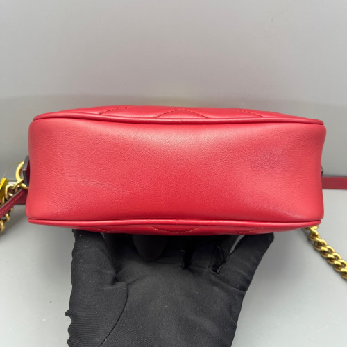 Gucci Matelasse Mini GG Marmont Chain Shoulder Bag Calfskin Red
