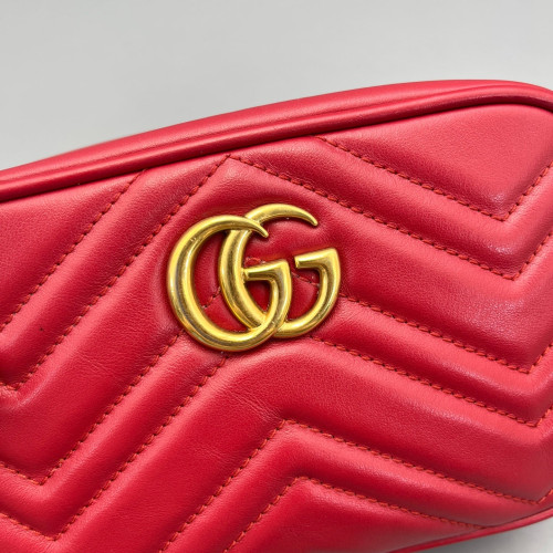 Gucci Matelasse Mini GG Marmont Chain Shoulder Bag Calfskin Red