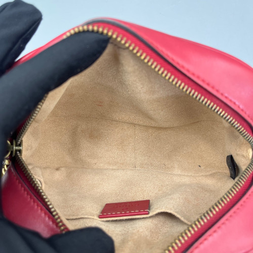 Gucci Matelasse Mini GG Marmont Chain Shoulder Bag Calfskin Red