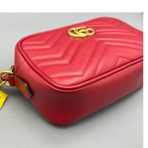Gucci Matelasse Mini GG Marmont Chain Shoulder Bag Calfskin Red
