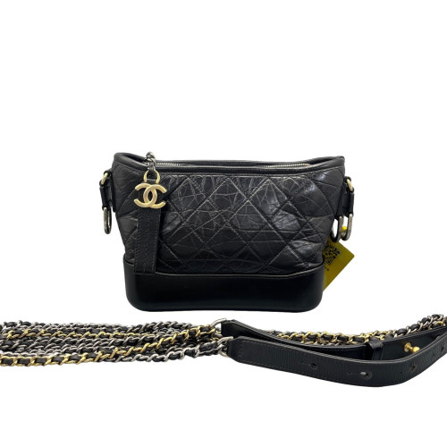 Chanel Quilted Small Gabrielle Hobo Calfskin Black