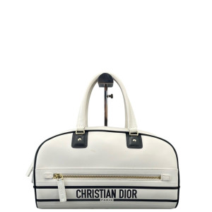 Dior Medium Dior Vibe Classic Bowling Bag Calfskin White Black