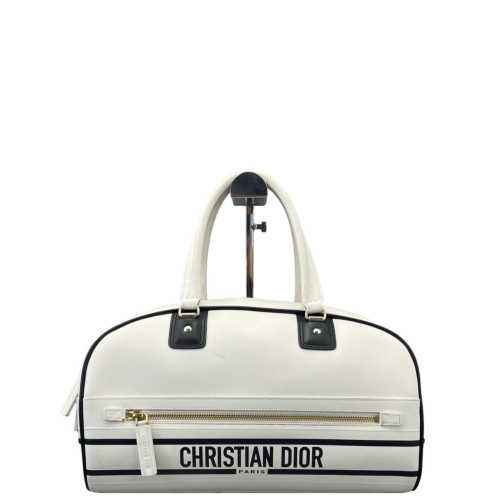 Dior Medium Dior Vibe Classic Bowling Bag Calfskin White Black
