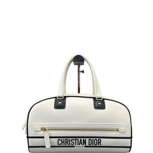Dior Medium Dior Vibe Classic Bowling Bag Calfskin White Black